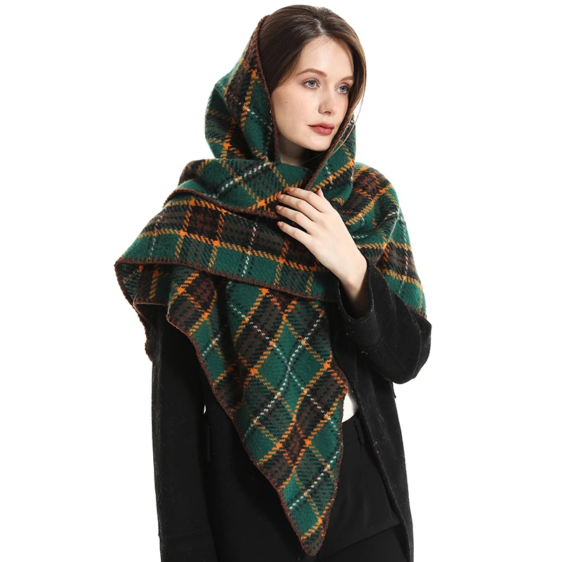 Knitted Plaid Triangle Scarf Thicken Winter Warm Shawl New Cashmere Luxury Brand Pashmina Blanket Bandana Neckerchief Scarves