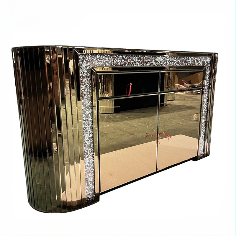 

Rounded mirror side cabinet, glass, locker beveled, two-door drawer cabinet