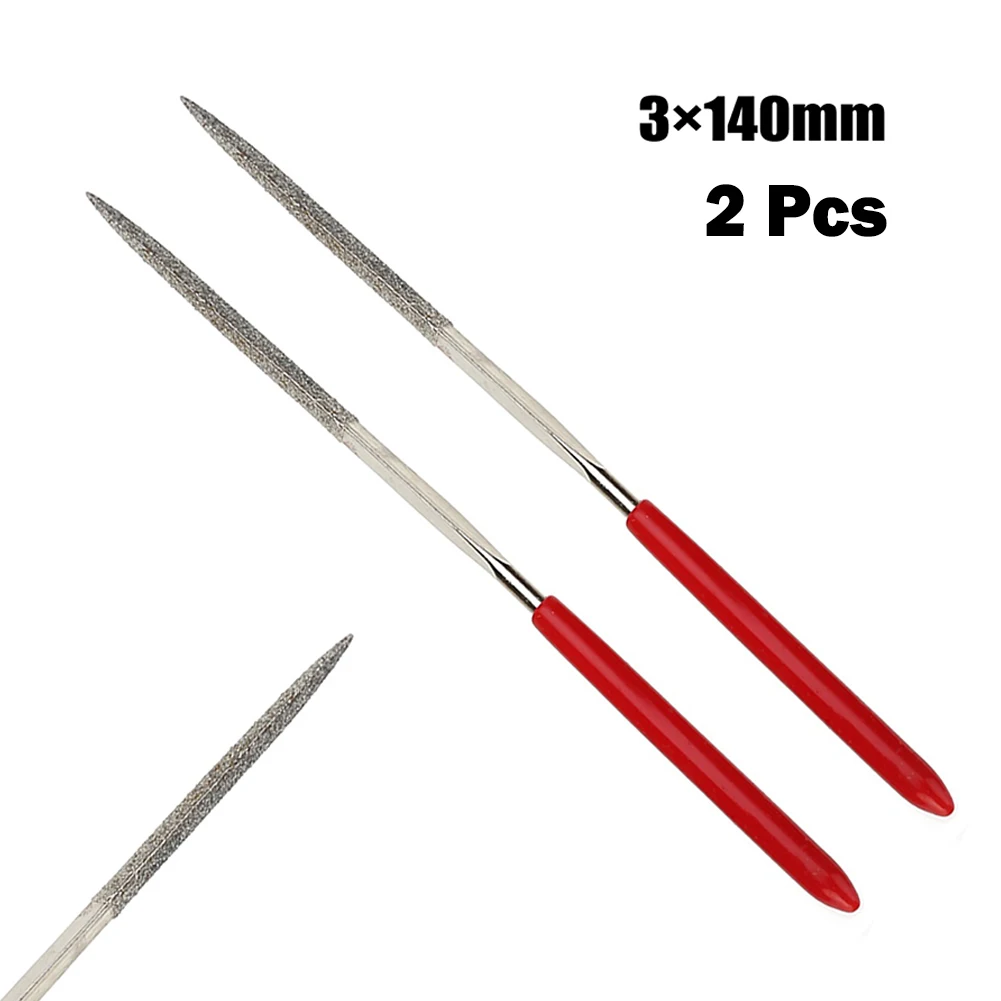 4pcs 3x140 #3 Plastic Diamond Files Diamond Plastic Silver + Red Steel Triangular For Reach Areas On Steel High Quality Material