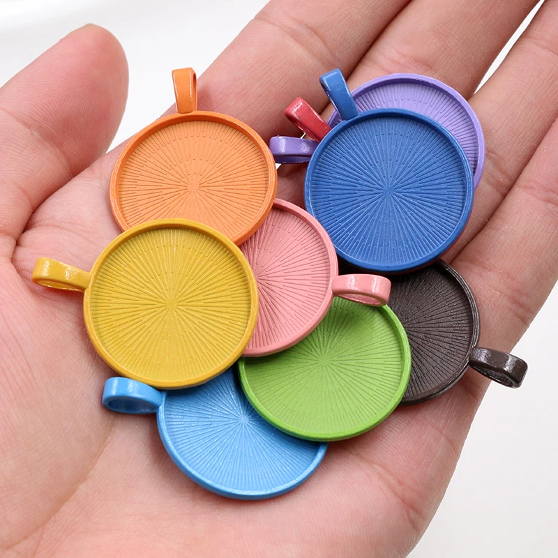 10pcs/lot 25mm 9 colors Cabochon Pendant Trays Round Bezel Blanks for Necklace DIY Jewelry Making Fits 25mm Glass Cabochon