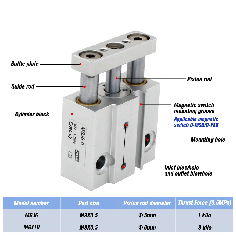 MGJ series Miniature Guide Rod Cylinder MGJ6-5 MGJ6-10 MGJ6-15 MGJ10-5 MGJ10-10 MGJ10-15 MGJ10-20