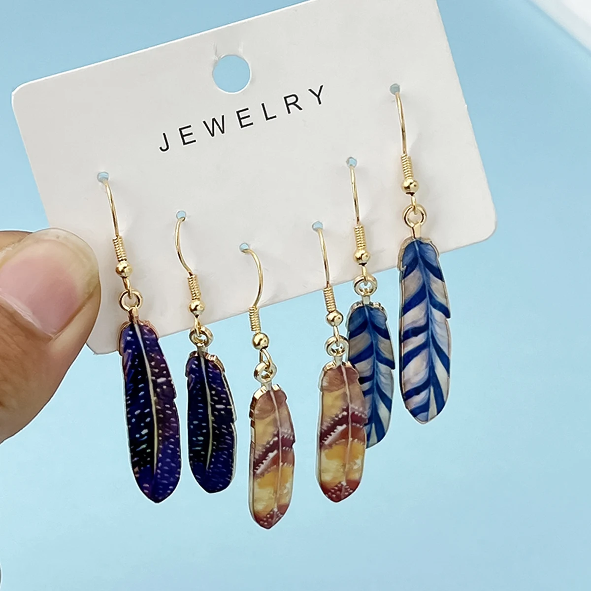 3Pair European and American Style Colored Feather Dangle Earrings Bohemian Style Ear Jewelry Set Trendy Gift For Women Accessory