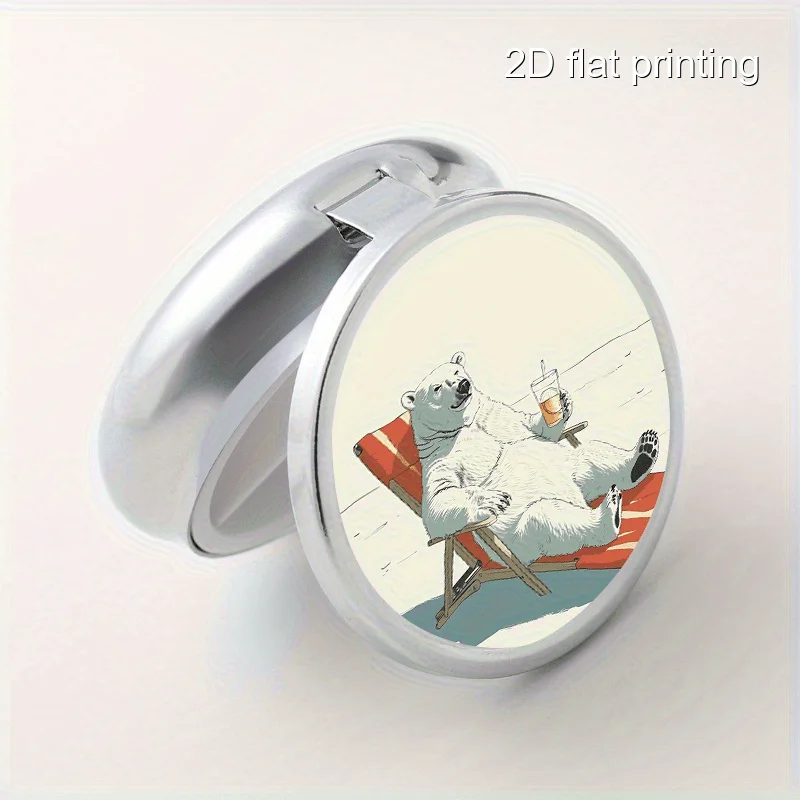 Creative Polar Bear Print Pattern Round Metal Box with 3 Compartments, Portable Mini Metal Box, Vitamin Metal Box, Portable Metal Box for Home and Travel, Multifunctional Sorting and Storage Box, Small Metal Box for Decorations, Earrings, and Jewelry, Multi-Compartment Storage Box, Sealed and Moisture-Proof, Unique Holiday Gift for Family and Friends
