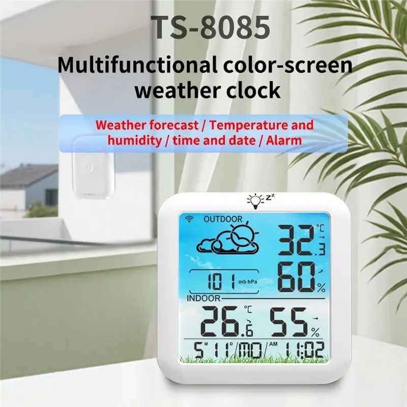 ABMR-Indoor/Outdoor Dual Temperature& Humidity Monitoring Wireless Weather Clock With Color Display Multifunctional