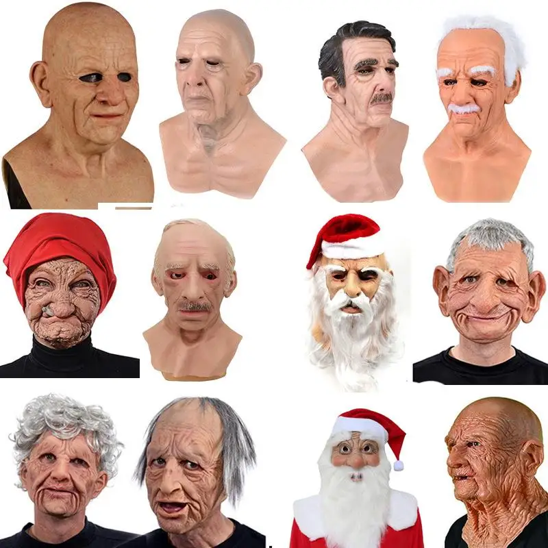 

Halloween smoking granny mask, white beard Santa Claus hood, bald old man mask, latex.