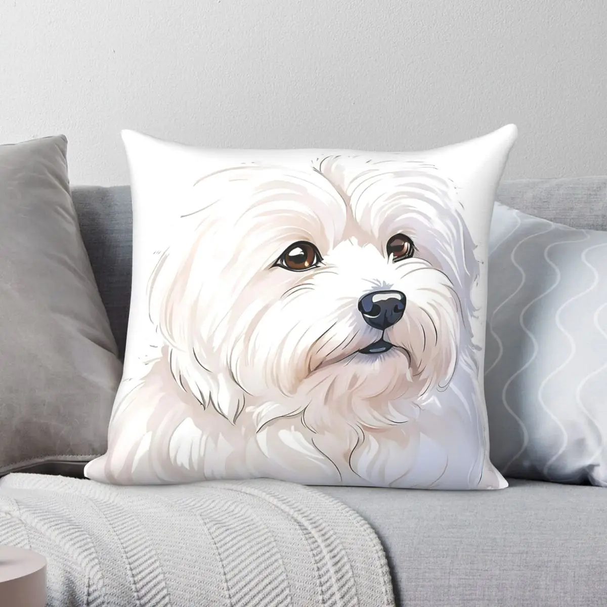 Funda de cojín decorativa con cremallera y patrón de terciopelo de poliéster y lino Coton De Tulear para sofá