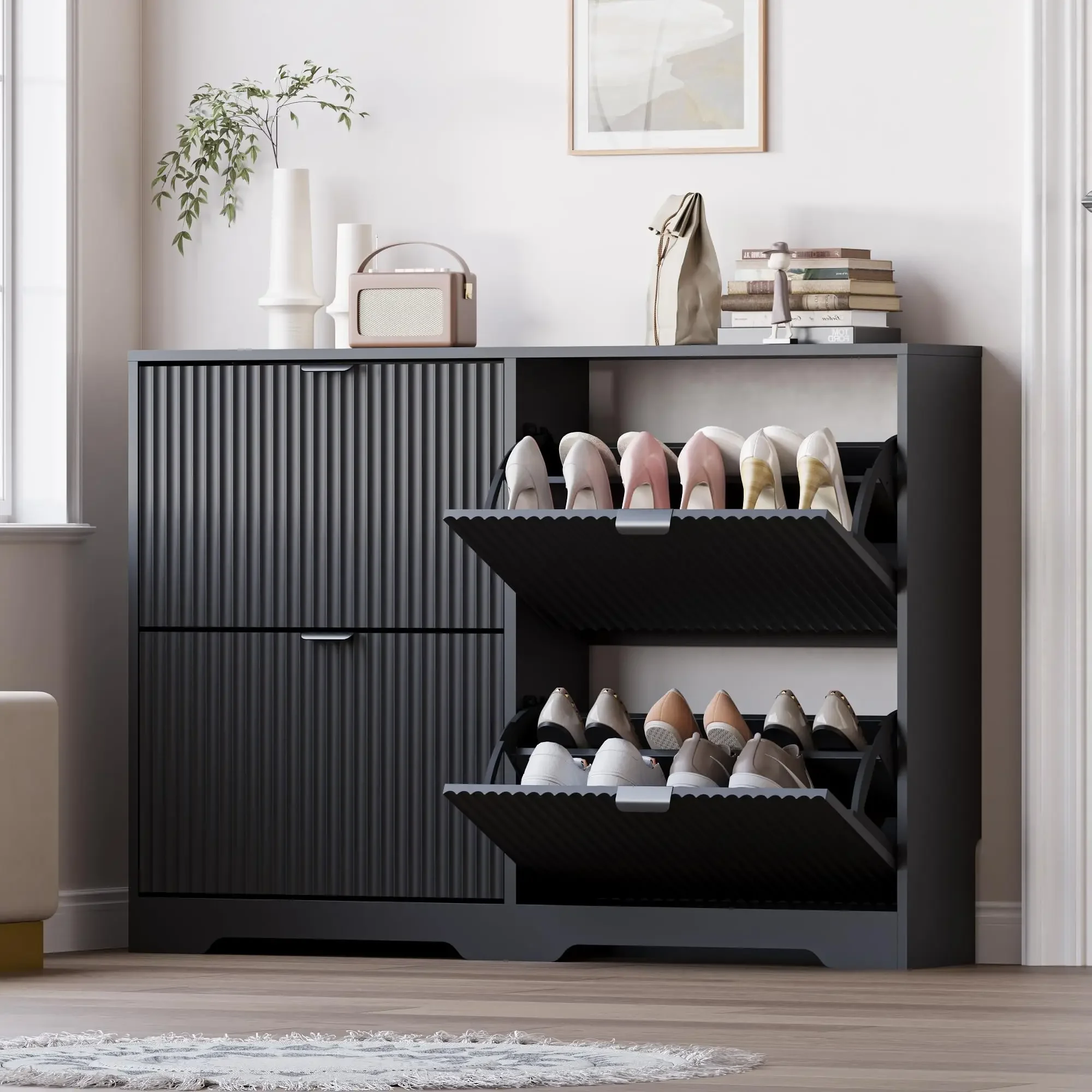 Rustic Sophisticated Stylish Spacious Shoe Cabinet Black Convenient Practical Reliable Shoe Cabinet Scarpiera Storage Furniture