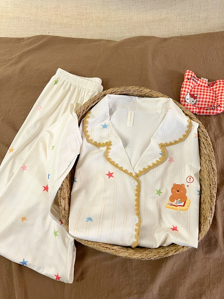 

Trendy Cotton Sleepwear Women's Long Sleeve Home Clothes Set Spring Autumn Winter Comfortable Soft Polyester Fabric Outwear