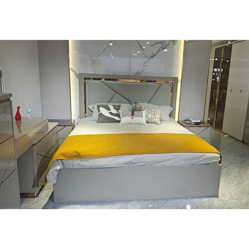 

z Wooden Frame Leather Headboard Double King Size Bed Modern Home Luxury Hotel Full Wood Queen Size Bedroom Furniture Set
