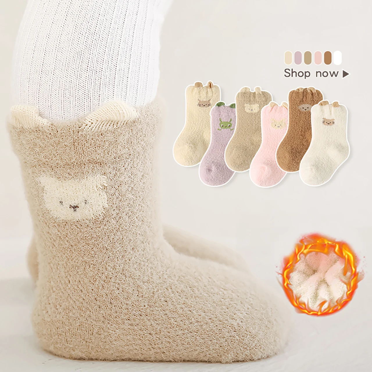  Baby Plush Socks Cute Animal Ears 3D Sock Cartoon Coral Velvet Middle Tube Socks Winter Warm Kids Thermal Footwear 0-3Year - view 4