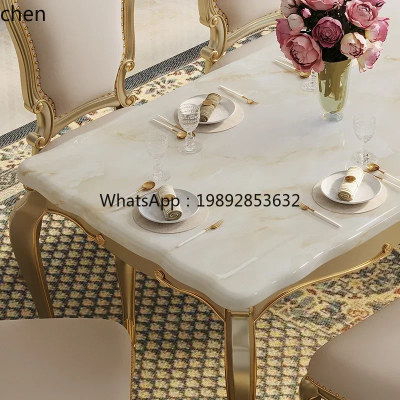 PYH marble solid wood table household small apartment one table six chairs dining table and chair combination