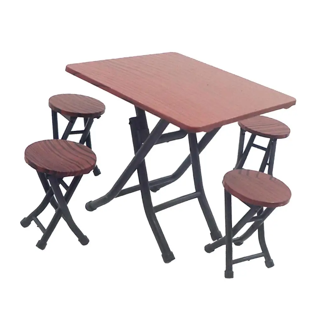 Meubles miniatures en bois pour enfants, table à manger, 4 chaises, ensemble pliable, maison de courses, cadeau pour enfants, 1/12, 5 pièces par ensemble