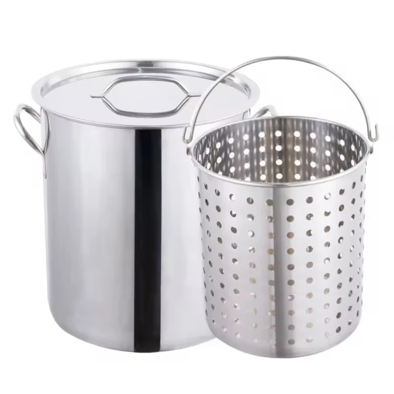 

Stainless Steel Pasta Noodle Stock Steamer Pot Perforated Basket Cookware Sets Soup & Stock Pots With Strainer Insert