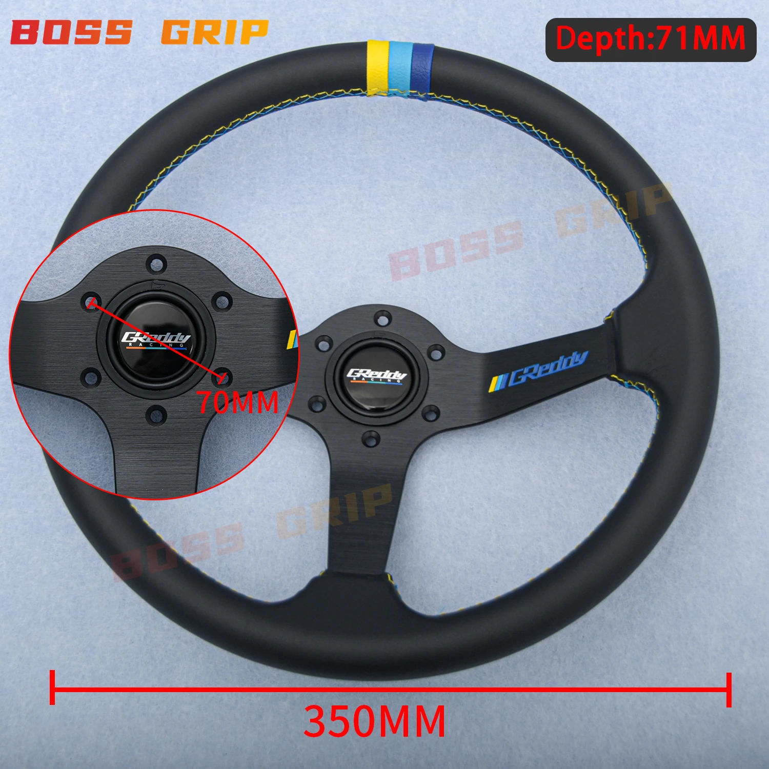 14inch JDM Greddy Leather Steering Wheel Deep Dish Universal Tuning Sport Steering Wheel for Racing Car Accessories