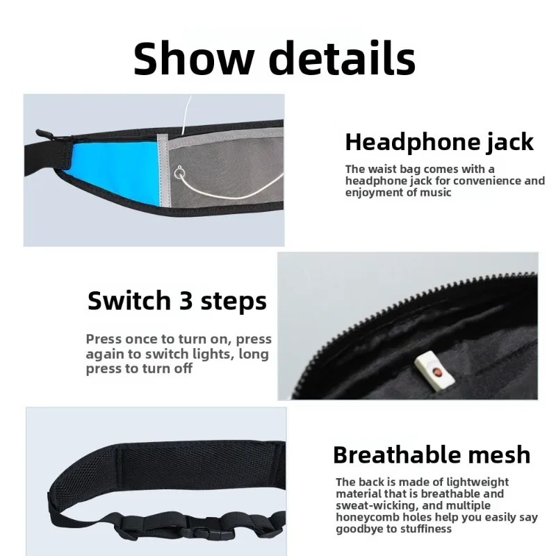 حقيبة خصر LED للجري والرياضات الليلية عاكسة تضيء حزمة كروس USB قابلة لإعادة الشحن ملونة متغيرة الخصر المتوهج في الهواء الطلق