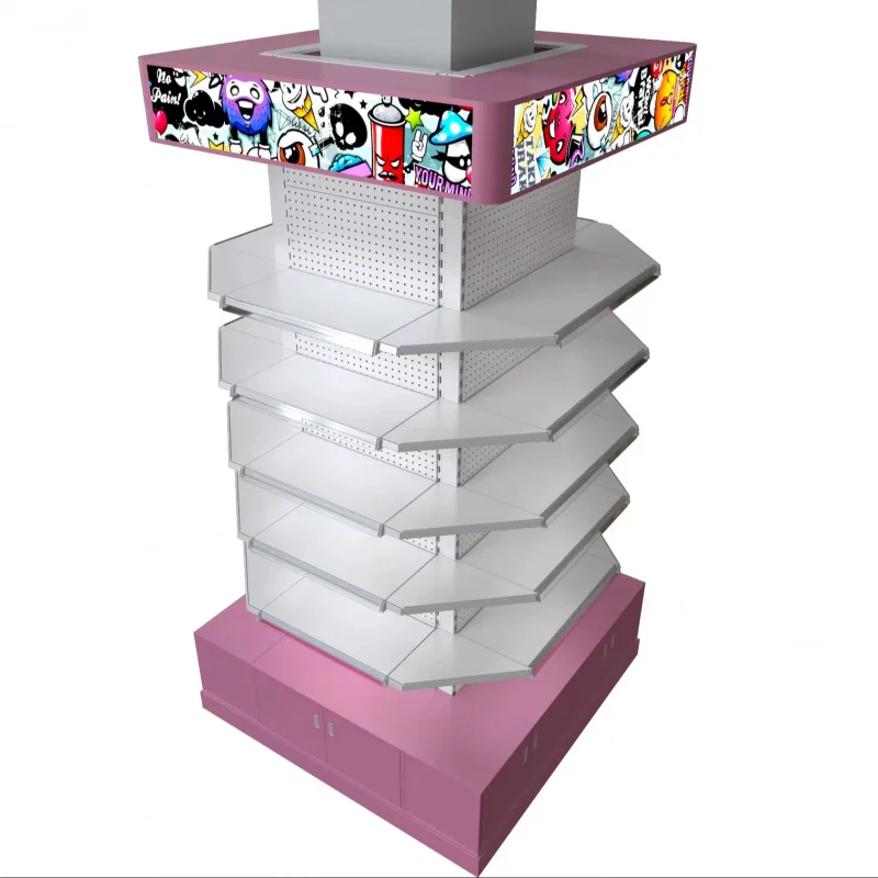 

custom.Durable Round Supermarket Column Shelves with Advertising Board