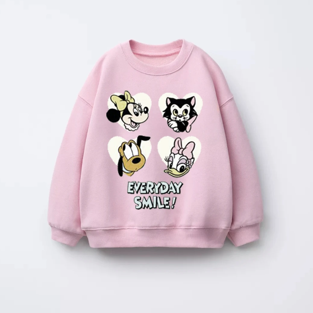 Sudadera de dibujos animados de Disney para niñas, Tops de manga larga, ropa de primavera y otoño, ropa bonita con estampado de Minnie para niños, Sudadera con capucha de cuello redondo