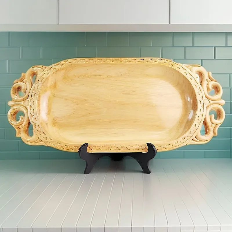 Natural Pine Solid Wood Serving Tray Long Rectangular Platter Simple Home Kitchen Decor Creative Fruit Bread Board Display