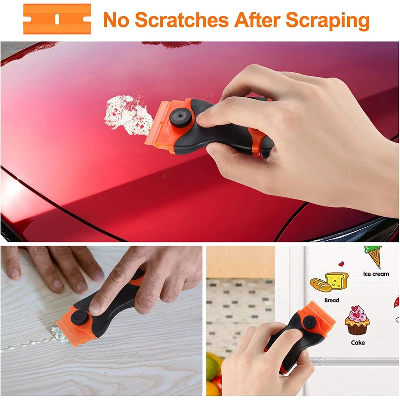 Razor Blade Scraper 2-in-1 Scraper Cleaning Tool with Plastic Metal Blades for Car Labels Stickers Paint Glass Razor Scraper