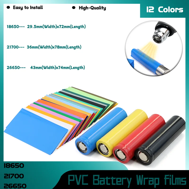 

50~2000Pcs Heat Shrink Tube Precut Shrinkable Sleeve Tubing Protect Pipe Cover for Batteries 18650/21700/26650 PVC Battery Film