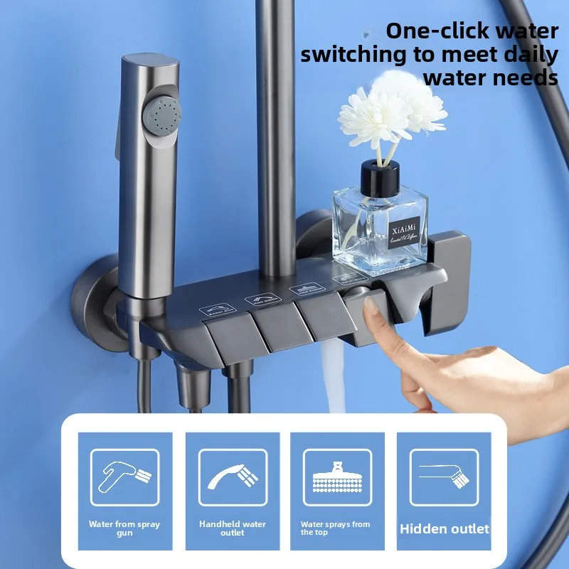 Tomahawk  Copper Shower Aircraft Carrier Shower Set Gun Gray Piano Button Household Constant Temperature Rain Bath Pressurized
