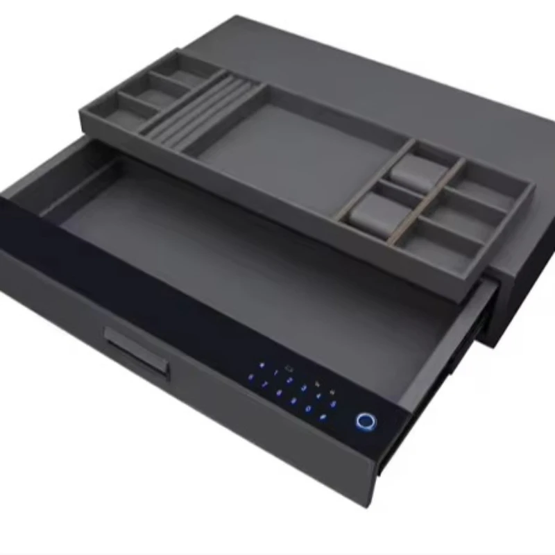 Fingerprint Password Metal Storage Drawer Leather Secret Safe Wardrobe Jewelry Storage