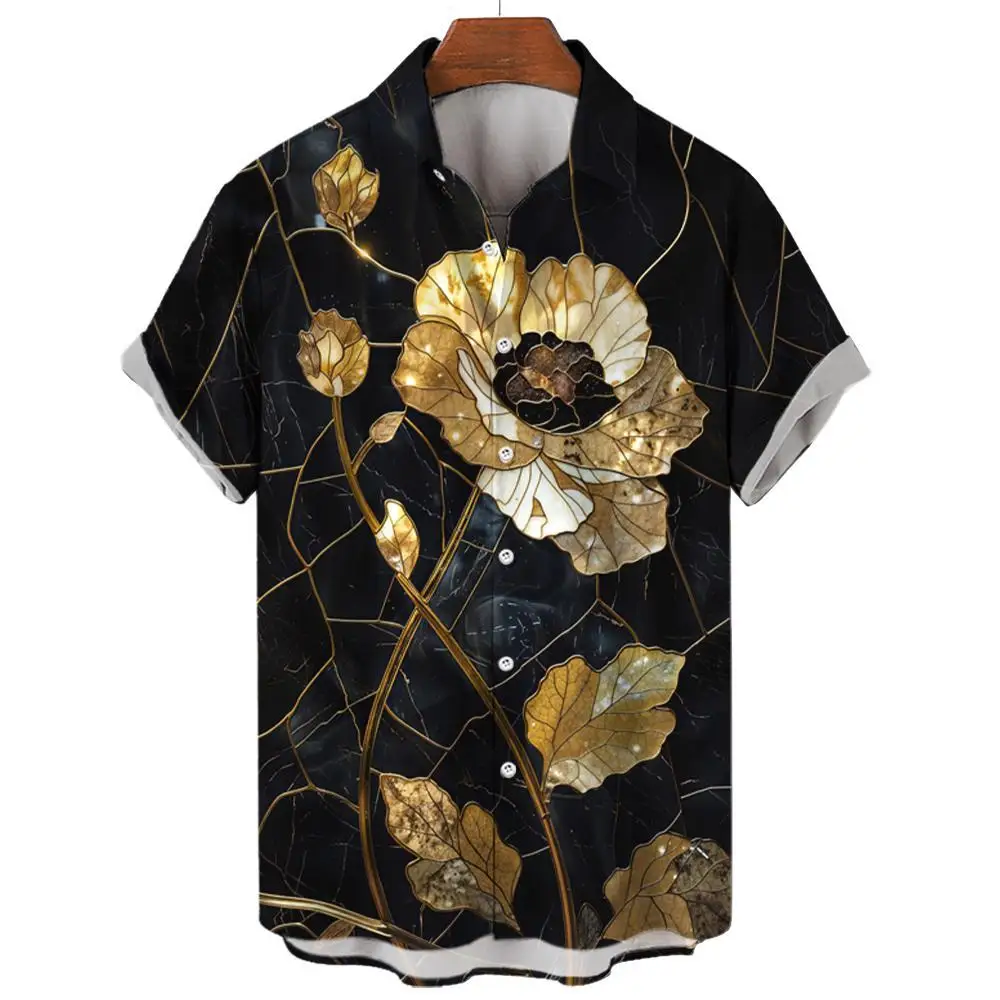 Luxe Herenoverhemd Japans Ukiyo-E Patroon Korte Mouwen Oversized T-Shirts Tops Hawaiiaans Shirt Zomer Casual Herenkleding