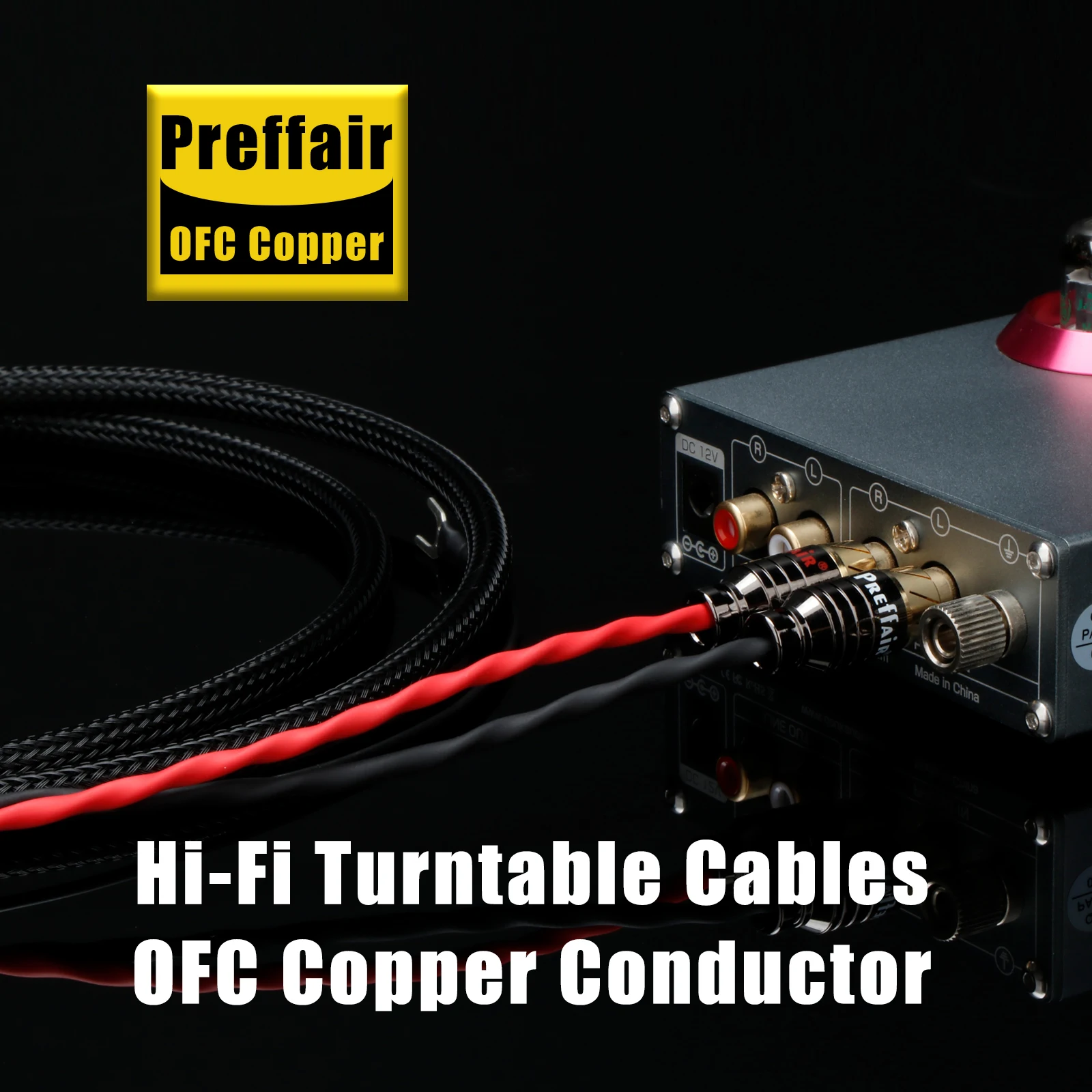 Preffair 1Pcs Hifi Turntable Wires RCA to RCA Tonearm Cable with U Shape Ground Wire OCC Copper for LP/Vinyl/Turntable