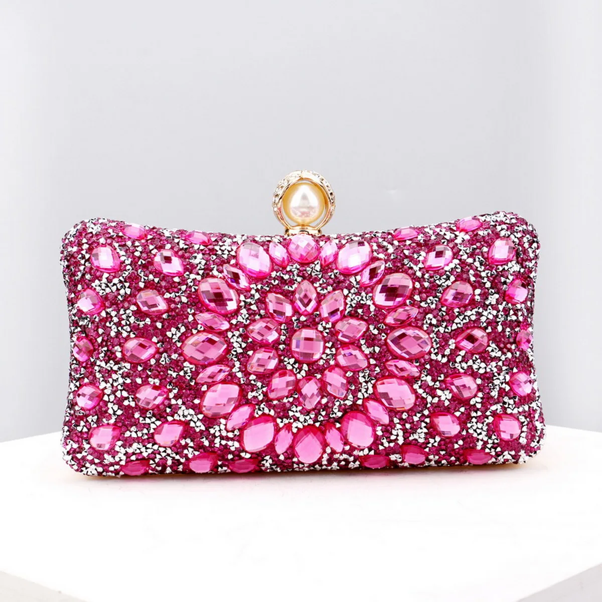 Full Diamonds Evening Bags Acrylic Flower Rhinestones Clutch Bags Metal Pearl Luxury Prom Wedding Dinner Handbags