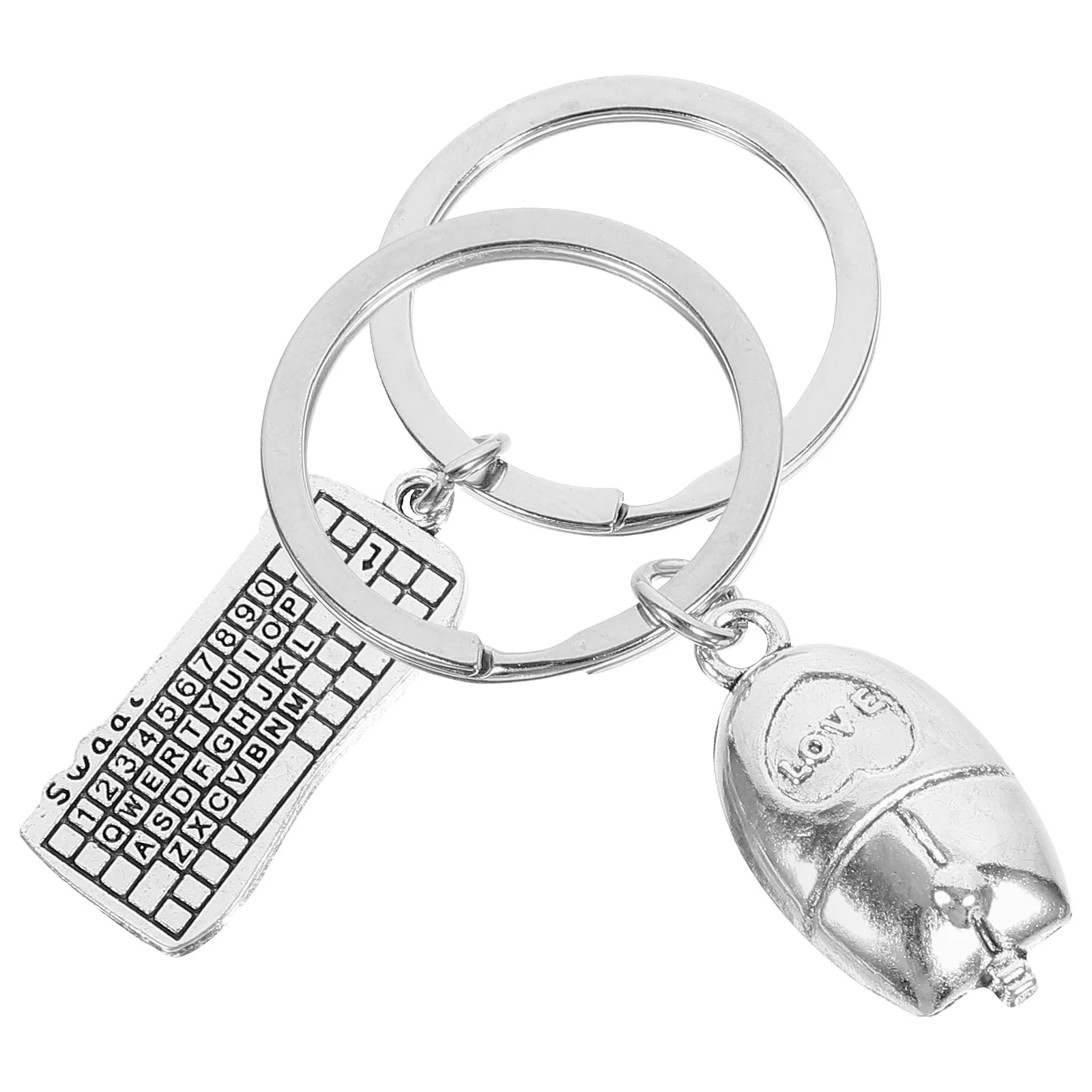 

2 Pcs Ratchet Keyboard Mouse Keychain Alloy Pendant Zinc Keychains Wireless Holder