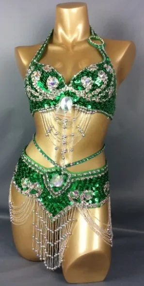 

Beaded Sequins Belly Dancing Suite Belt+Bra Samba Costumes Club USA Bra women event music festival rave outfit