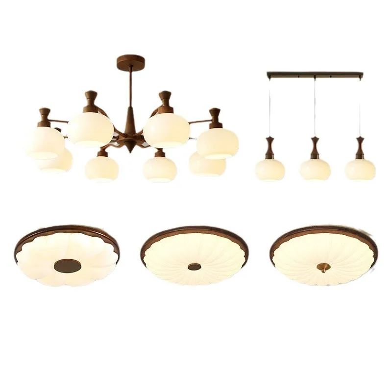 

Medieval living room, chandelier American retro, atmospheric main light, persimmon lamp whole house package combination