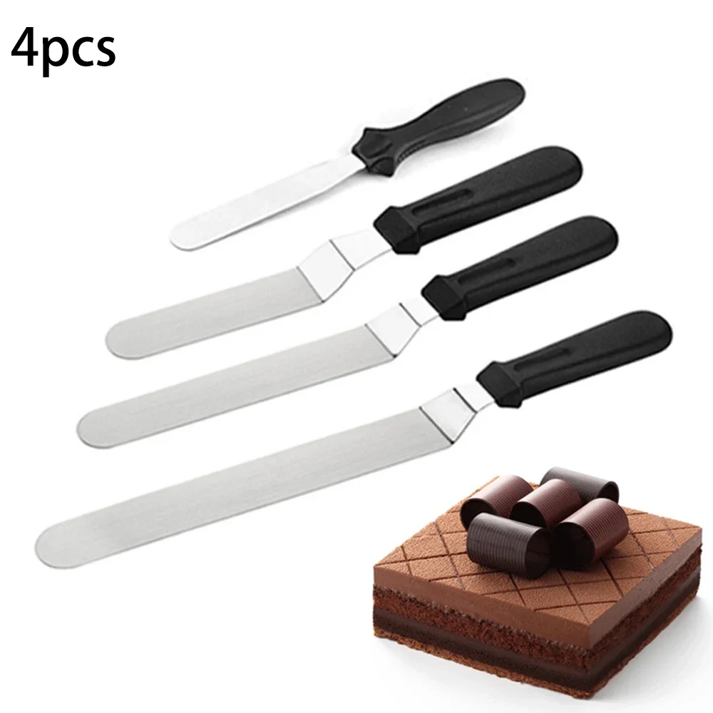 Ensemble de spatules en acier inoxydable pour décoration de gâteaux, palette lisse, gadget de cuisine, ustensiles de cuisson, non tranchants, 4 pièces, 6 po, 8 po, 10 po