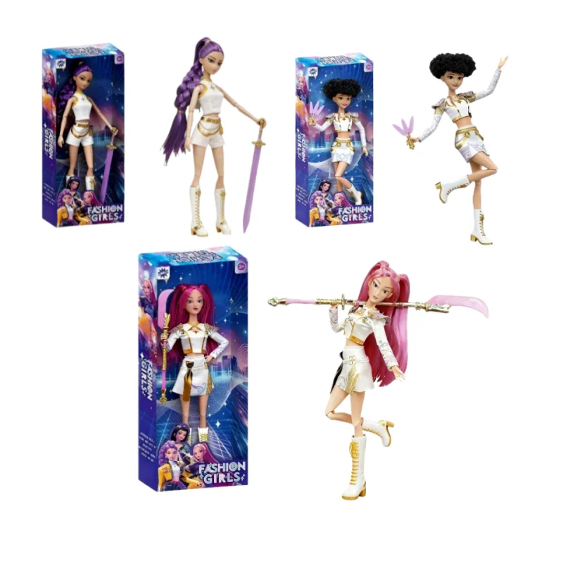 Venda quente anime demon hunters boneca meninas grupo figura de ação brinquedo de ação ao vivo com tema canção de luzes coloridas presente de natal