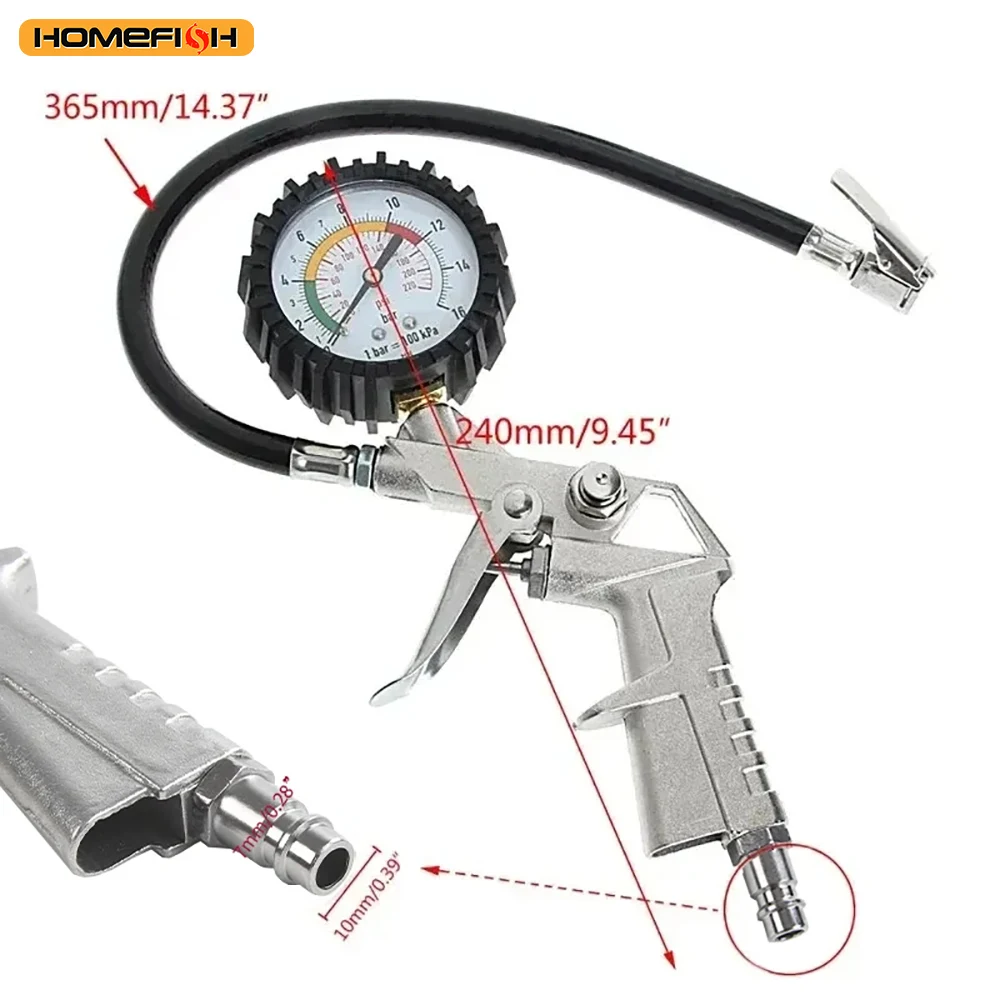 Air Pressure Monitoring Gauge Tester Air Compressor Dial Meter Inflator Pump Tools 220PSI Car Motorcycle Multifunctional Tire