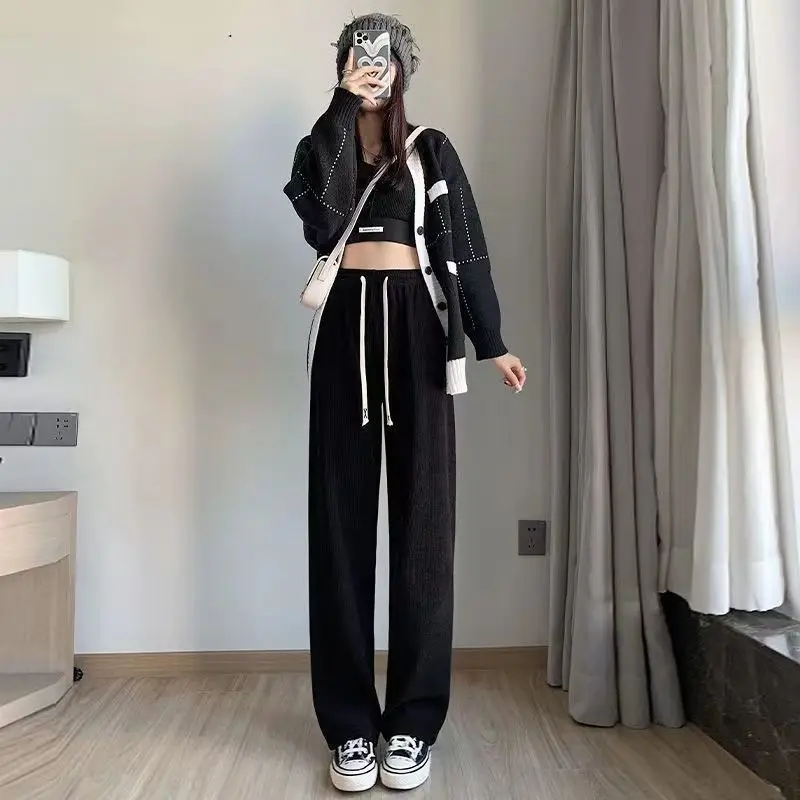 

Female Trousers Baggy Black Spring Autumn Women's Pants Wide Leg Fluid Loose Straight Casual Slacks High Quality Nylon G Cotton