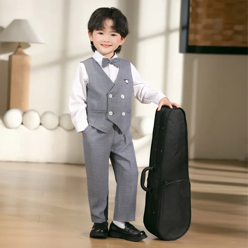 Candy Color Vest Boy Waistcoat Wedding Clothes Set Toddler Formal Dress Suits Child BowTie Shirt Pant Baby Gentlemen Outfit