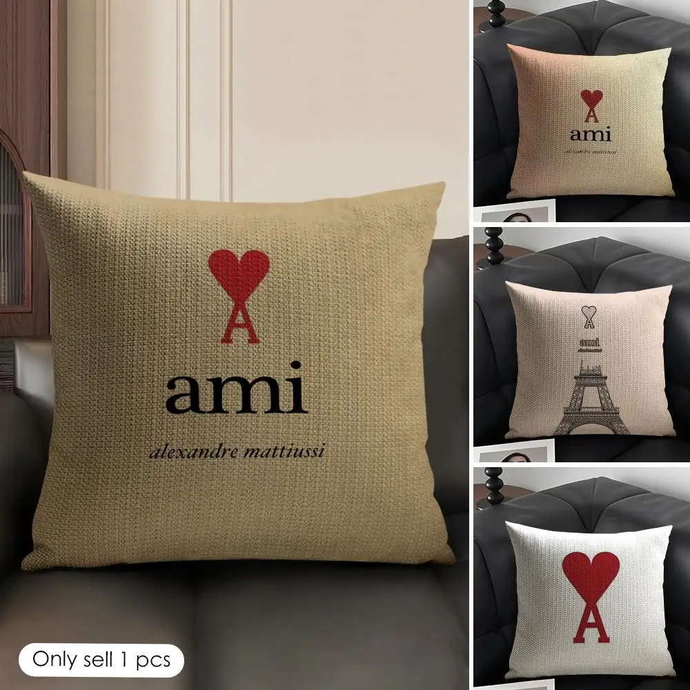 A-AMI Paris Cushion Cover Natural Linen Organic Fabric Double-Sided Printing Breathable Perfect Gift For Decor