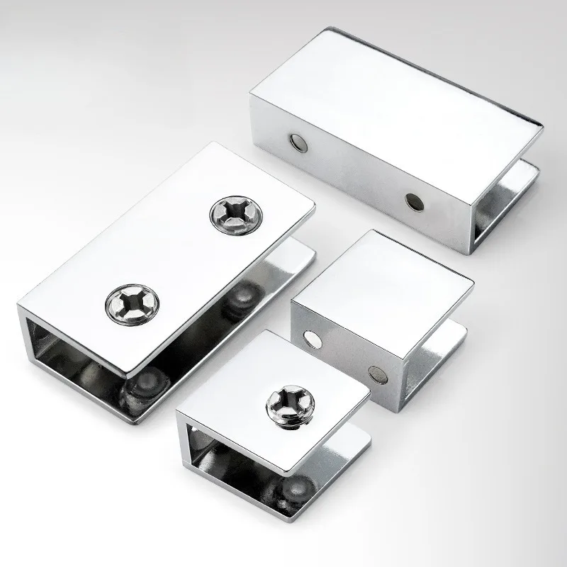 4 Stück Glasklemmenhalter Regalclip aus Zinklegierung, verchromte Halterung für 8mm, 10mm, 12mm dicke Spiegelhalterungen und Regale – Detail 5
