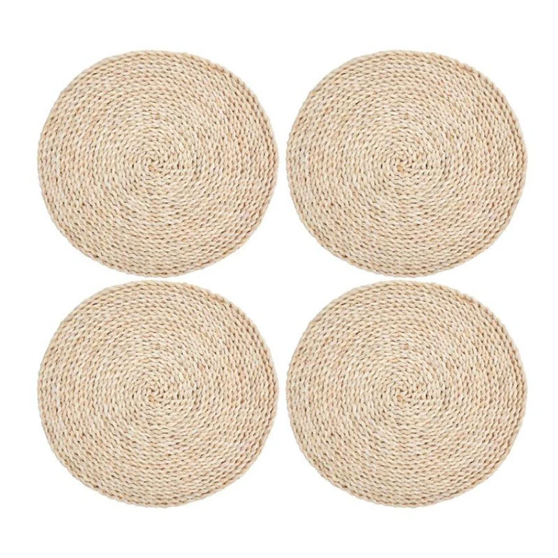 

BEAU-4 Pcs Corn Straw Woven Placemats Round Rattan Placemats Woven Placemats Natural Handmade Placemats Heat Insulation Pad