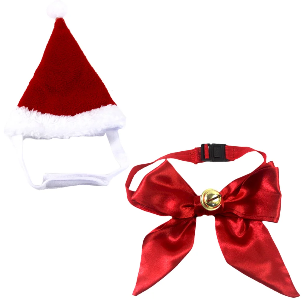 

Pet Christmas Bell Collar Set Includes Neck Tie Hat Soft Comfortable Material Adjustable Fit Dog Cat Christmas Outfit