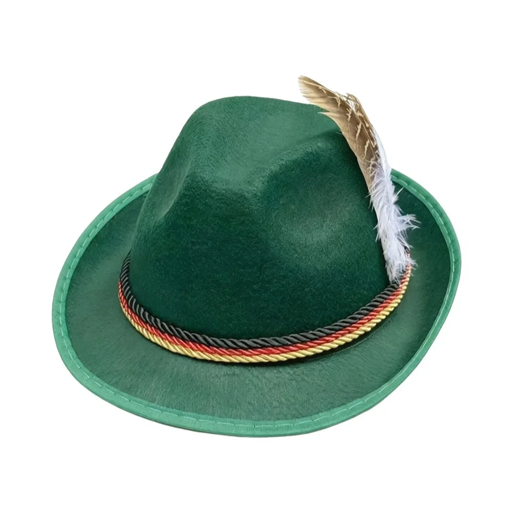 New Classic Bavarian Feather Hat Decorative Side Cord Western Fedora Hat Structured Brim Dress Up Jazz Cap Halloween Party