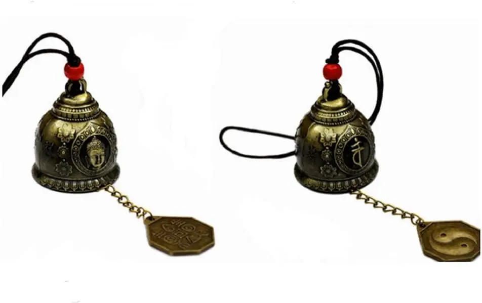 1PC Chinese Lucky Feng Shui Buddha and Bagua Vintage Bell for Wealth and Safe Car Interiors Hanging Charm Wind Chime Good Luck