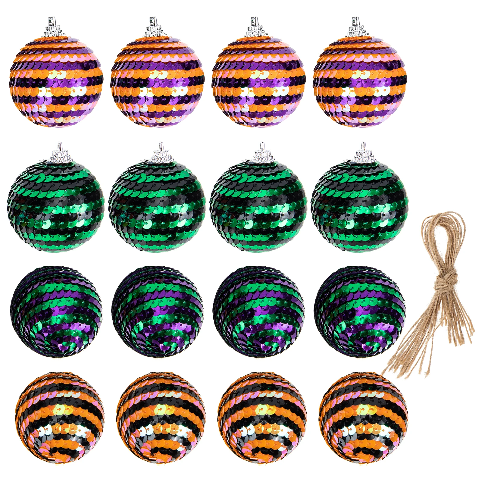

16 Pcs Sequin Hanging Balls Plastic Foam Halloween Ornaments Decorative Sphere Tree Wall Party DIY Outdoor