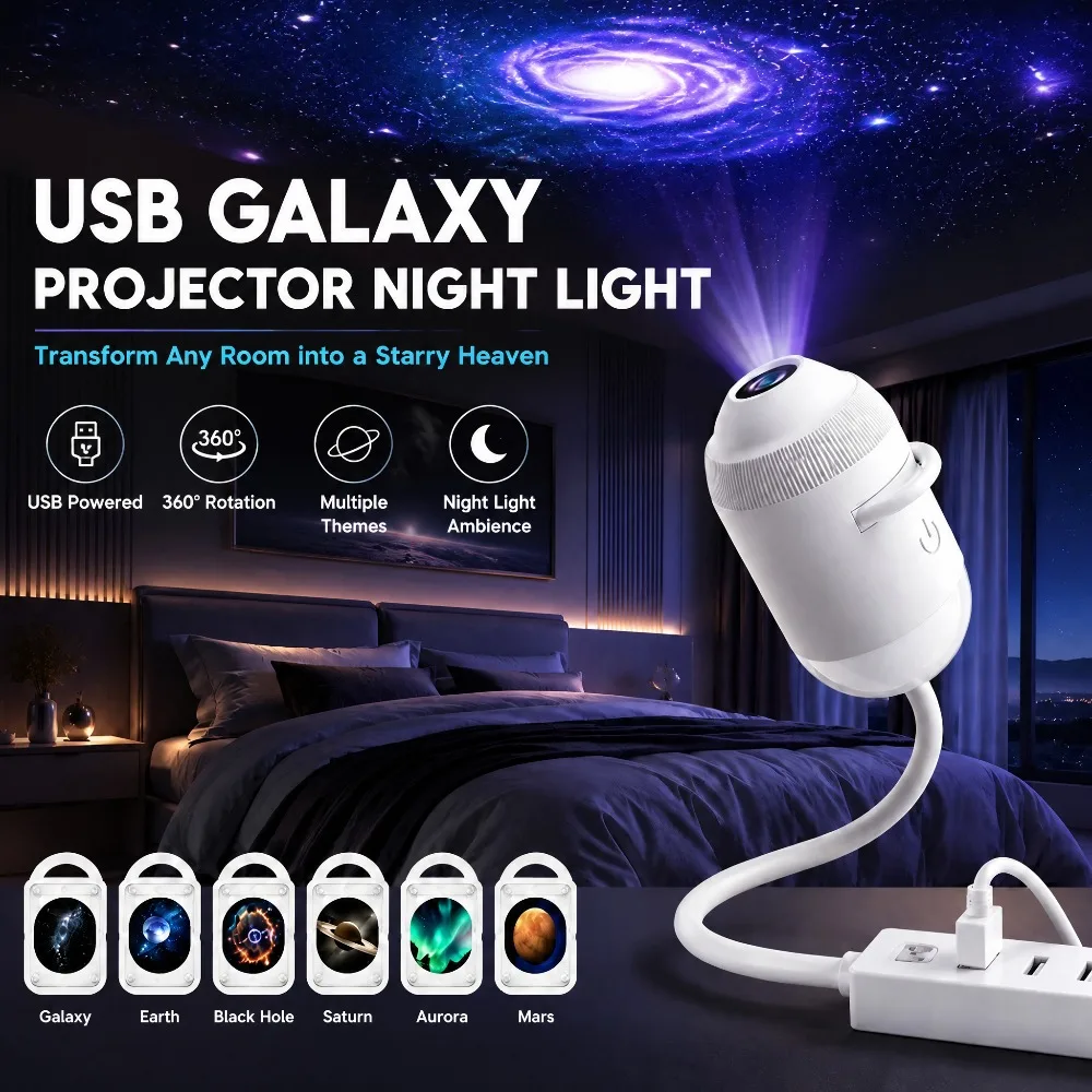 USB Car Starry Sky Projector Light Adjustable Angle Ambient Decor Lamp for Car Interior Bedroom Living Room Decoration