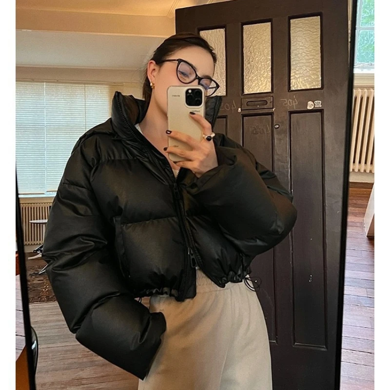 Winter Damen Jacken Lose Warme Kapuze Daunenjacke Kendall Stil Winter Hohe Taille Kurze Stehkragen Reißverschluss Mode Parkas