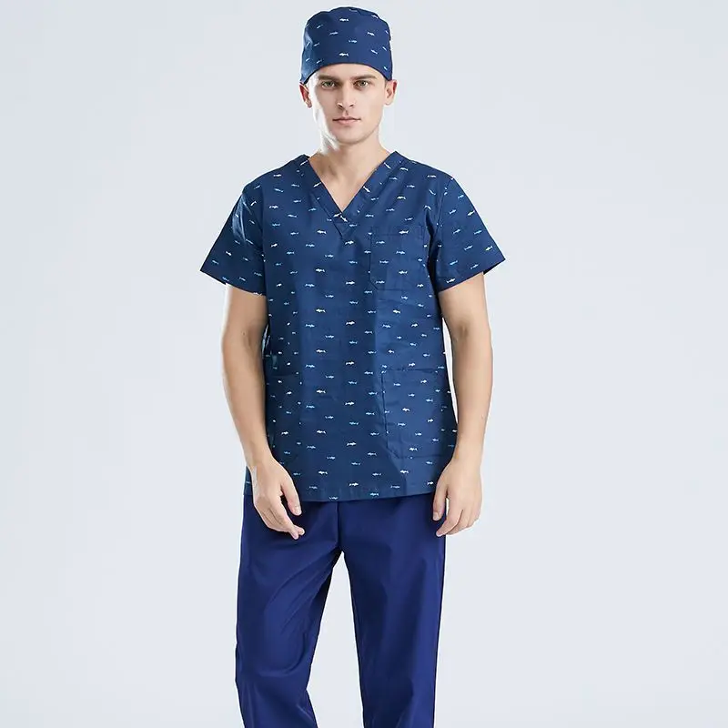 Surgical Room Short Sleeved Printed Scrubs for Dental Clinic Work Uniforms
