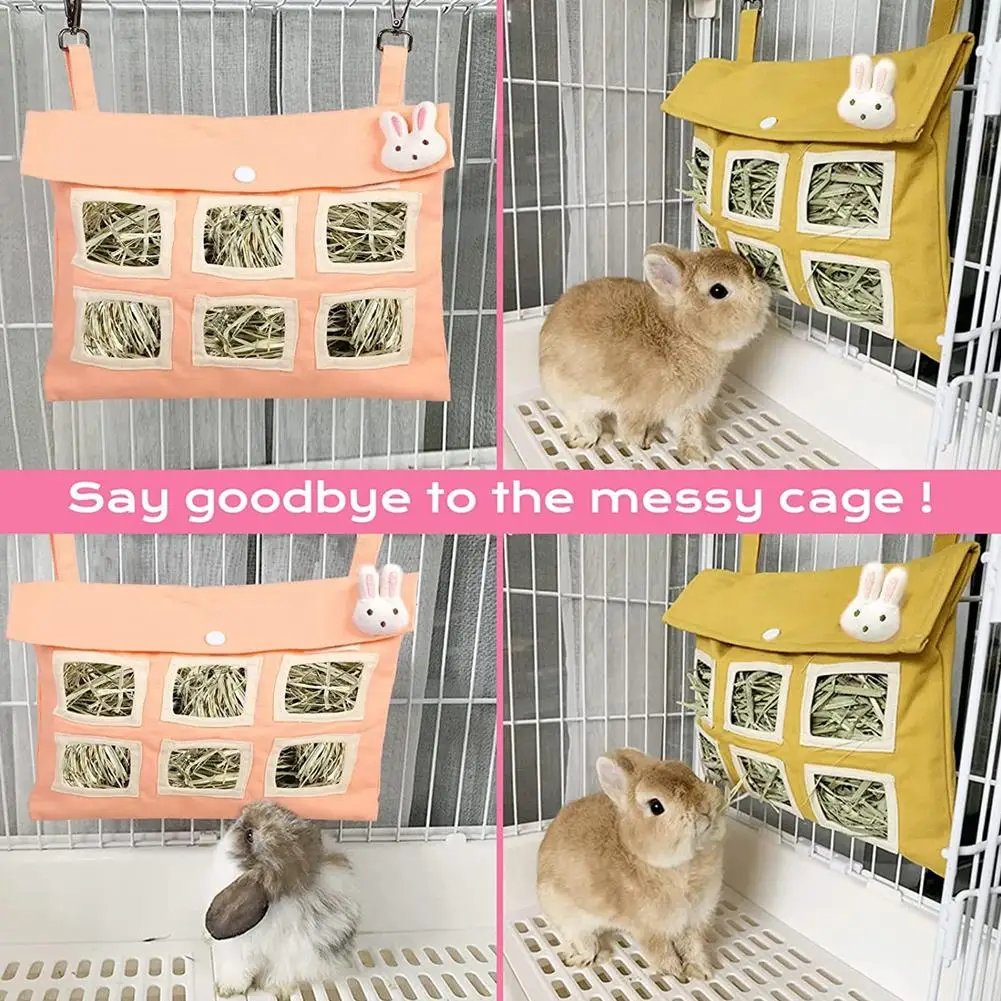 Rabbit Hay Feeder Bag Washable Large Capacity Hanging Feeding Sack Hay Dispenser For Rabbit Guinea Pig Chinchilla Supplies