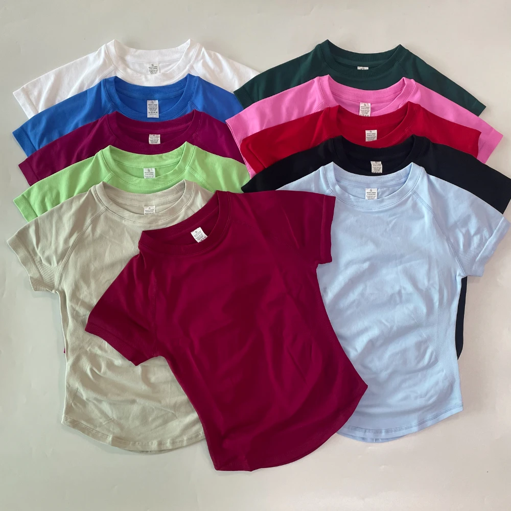 Longline Short Sleeve Top For Women Gym Crop Top Light Weight Yoga Top Shirt Stretchy Workout Clothes Running Sports Shirts