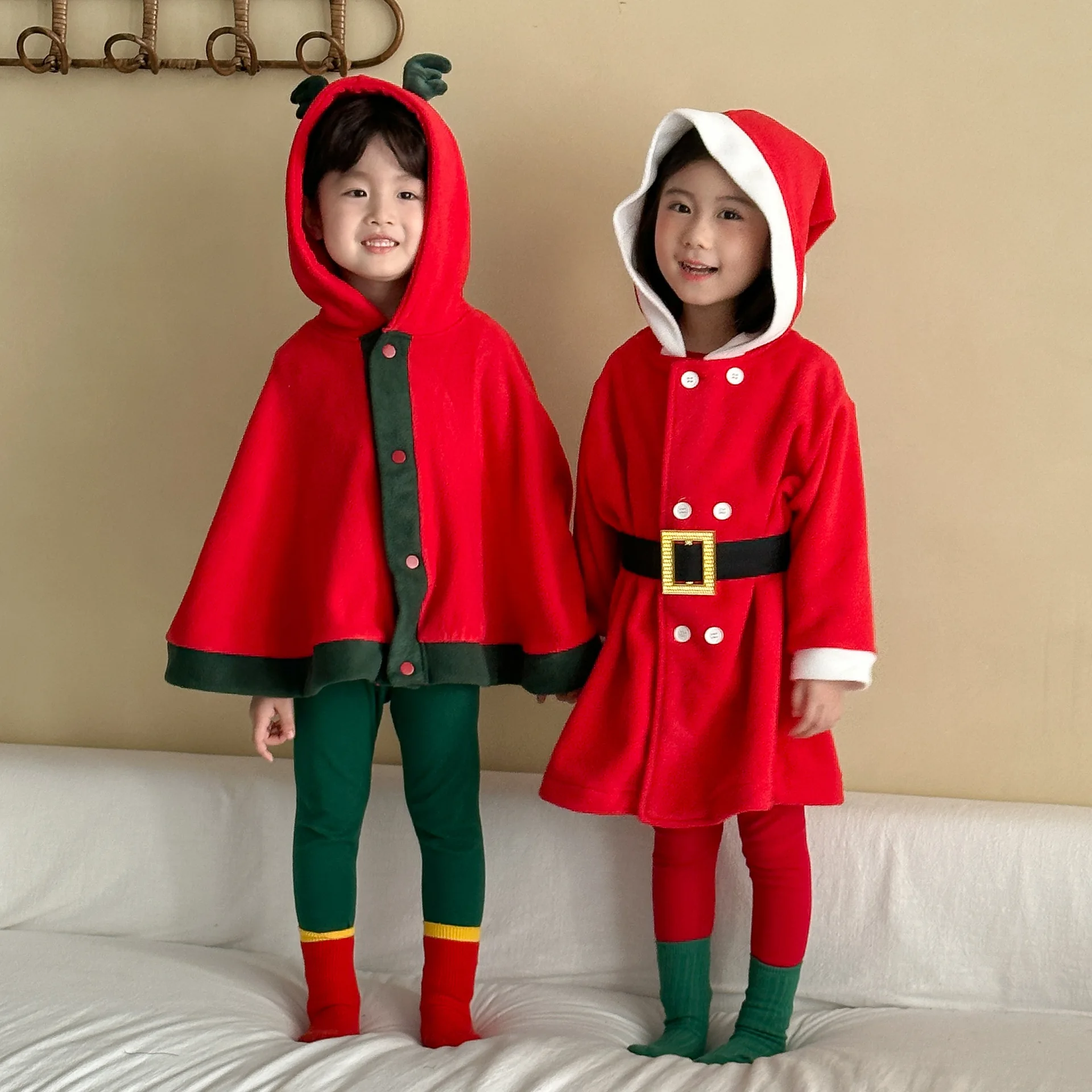 Autumn and Winter Children's Christmas Clothing Boy's Cloak Cloak Coat Hooded Girl's Dress Baby Performance Clothing
